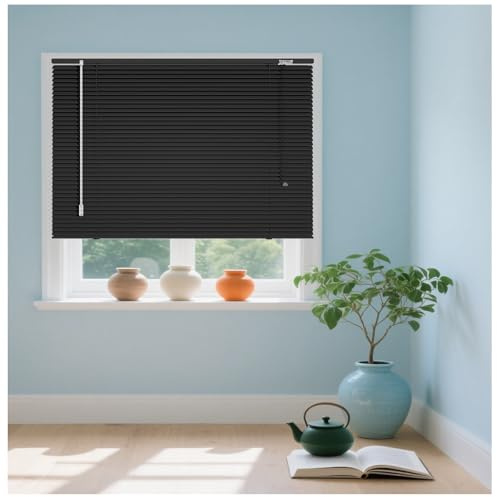 WXGZSKLV Persianas Venecianas de Aluminio para Ventanas Puertas, Estores Personalizado 40 45 60 70 105 110 125 145 180 cm, Persiana Horizontales contra la luz Solar, Fácil de Instalar(Negro)