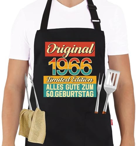 Coolgaga Schürzen 60 Geburtstag Geschenk, Original 1966 Limited Edition Küchenschürze als Geburtstagsgeschenk, 60 Geburtstag Geschenkideen für Männer und Frauen, Freunde, Bruder, Papa, Oma, Opa