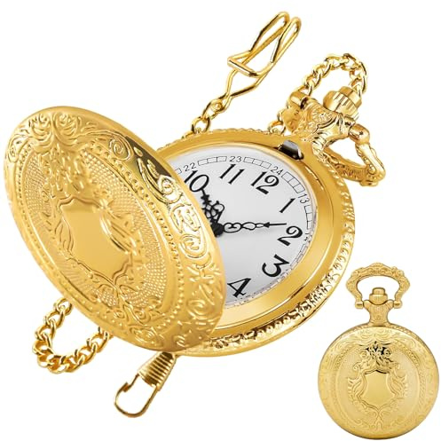 yivom Taschenuhr, Vintage Taschenuhr mit Kette Herren, Gold Pocket Watch für Herren Damen Arabische Ziffern Kostüm Accessoire Halloween Weihnachten Geburtstag Geschenk