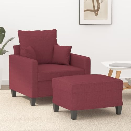 HETFTJN Sessel mit Hocker Weinrot Stoff 78x77x80 cm Modernes Design für Wohnzimmer Schlafzimmer Büro Kleines Relaxsofa Gästebett Komfortable Sitzecke