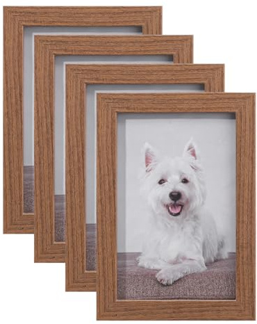 4 Pack Picture Frame, 6x4 Beechwood Color Photo Frames Tabletop & Wall Mounting Picture Frames Small Frame with Glass Window for Portrait Photo Landscape