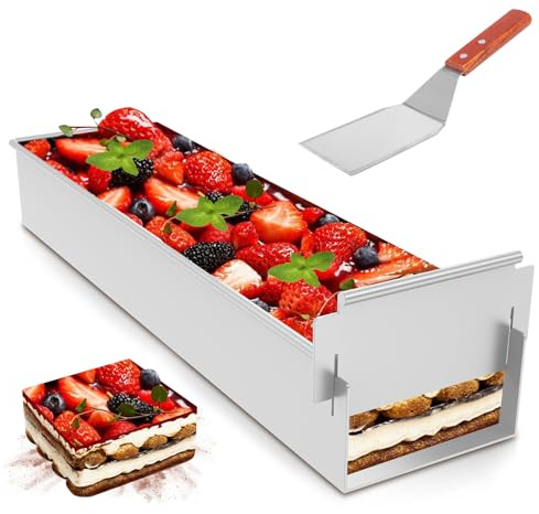 Muross Tiramisu Pan Tiramisu Tray, Rectangular Mousse Cake Mould, Nonstick Aluminum Cake Baking Tray with Removable Baffle Plate, Adjustable Cakes Tin for Cheesecake Mousse Brownies(Style A)