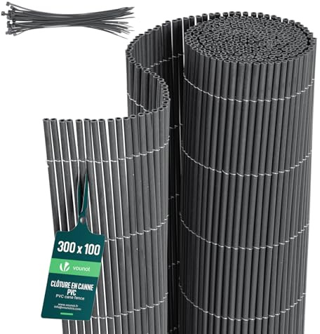 VOUNOT® PVC Sichtschutzmatte doppelseitig verstärkt Schilfmatte Sichtschutzzaun wetterfest UV-beständig Sichtschutz zaun für Garten, Balkon und Terrasse mit Kabelbindern 100x300cm Anthrazit