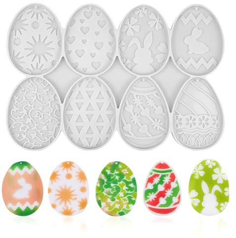 Molde de Silicona de Pascua 8 Unidades - Moldes de Silicona para Huevos de Pascua y Conejos, DIY Regalo Decoración de Pascua Hecha a Mano, Kit Manualidades Niños, Moldes de Resina Epoxi Reutilizables