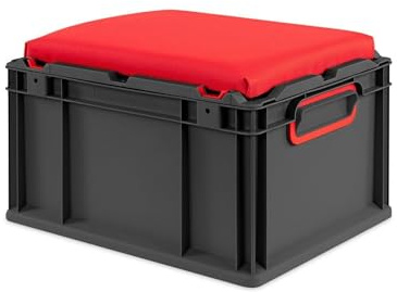 PROREGAL Eurobox NextGen Seat Box Rot | HxBxT 26,5x30x40cm | 20 Liter | Griffe geschlossen | Schwarz | Eurobehälter, Sitzbox, Transportbox, Transportbehälter, Stapelbehälter
