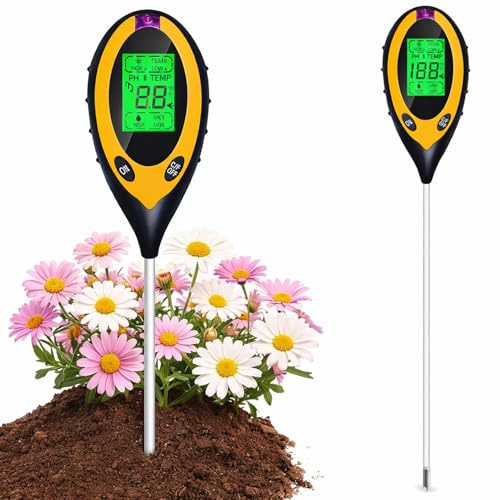 WZBBJuser Bodenteste, Boden-pH-Messer 4-in-1 Bodentest Messgerät, Feuchtigkeitsmessgerät Pflanzen mit Temperatur & Lichtmesser, Bodentest Messgerät für Gartenarbeit, Landwirtschaft