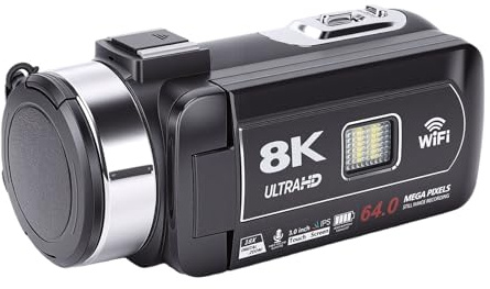 Akozon Caméra Vidéo 8K, écran Tactile 3 Pouces, Zoom Numérique 18x, Caméscope Multifonction 64 MP pour Les Voyages
