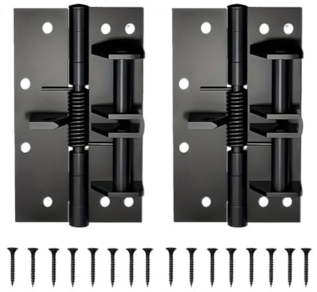 2 Pack Gate Hinges Heavy Duty for Wooden Gates - 90 Degree Self-Closing Black Door Hinges for Garden Shed, Bedroom and Office, 15x11x2cm