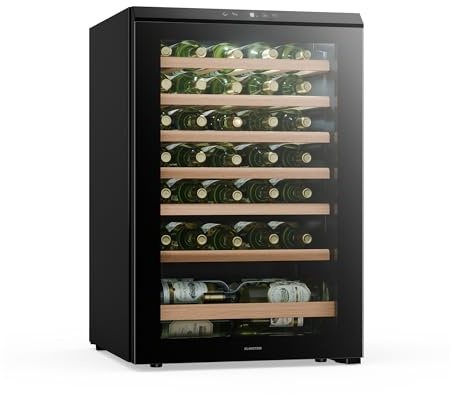 KLARSTEIN Bevora Réfrigérateur à vin 48 bouteilles – Cave à vin sur pied, commande tactile 4-18 °C, porte vitrée anti UV, éclairage LED, clayettes en bois
