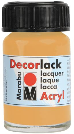 Marabu 11300039784 - Decorlack Acryl Metallic-Gold 784, 15 ml, hochglänzender Acryllack auf Wasserbasis, wetterfest, speichelfest, zum Malen, Schablonieren und für Serviettentechnik