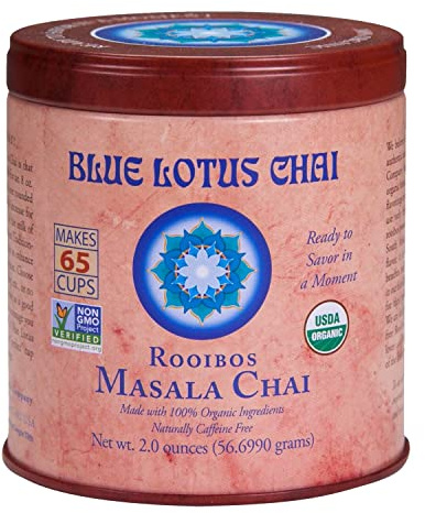 Blue Lotus Chai - Rooibos Flavor Masala Chai - Makes 65 Cups - 2 Ounce Masala Spiced Chai Powder with Organic Spices - Instant Indian Tea No Steeping - No Gluten