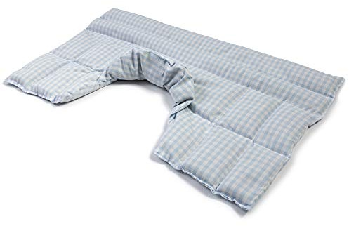 Saco cervical térmico de semillas (algodón orgánico azúl claro y blanco) - Cojín nuca y hombros con cuello - Almohada cervical - Para microondas y horno - Semillas de colza -