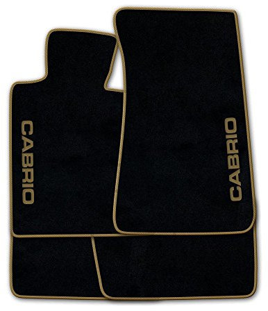 Autoteppich Stylers ATSQ100-CAB002542 Passgenaue Fußmatten in schwarz mit Druck Cabrio seitlich und Rand in Beige
