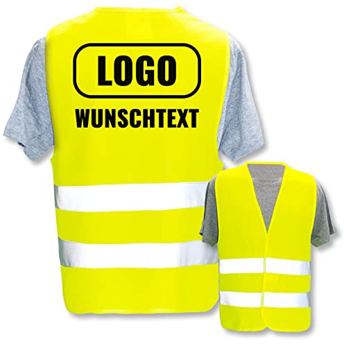 PixiPrints.com Warnweste mit eigenem Aufdruck * Druck: Rücken/Standard-Druck, Farbe & Größe: Gelb M/L * Selbst gestalten mit Name Text Bild Logo