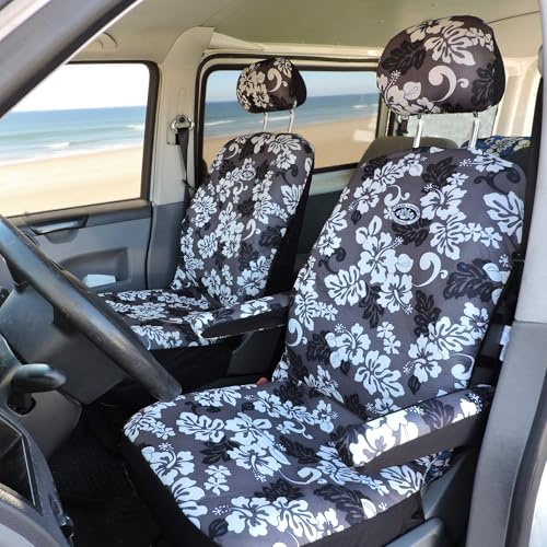 Hang Loose Aloha Hawaii Autositzbezüge - Fahrer- & Beifahrerbezuege, inkl. 2 Stück Kopfstützen- und 4 Stück Armlehnenbezüge - Passend für Fast alle Autositze auch z.B. VW T3, T4, T5, T6