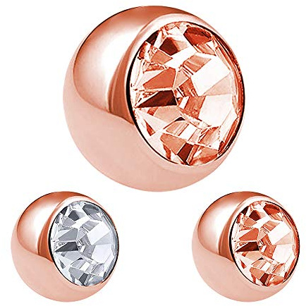 Treuheld® | Rosegoldene Piercing Kugel mit Gewinde mit Kristall