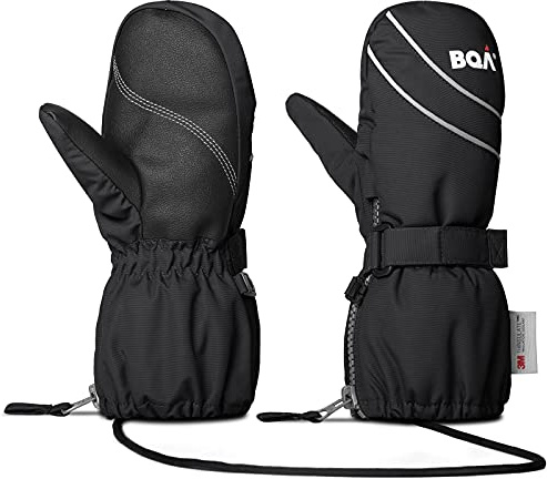 BQA Kids Ski Mittens Toddler Winter Snow Thinsulate Waterproof Mittens with String for Boys Girls