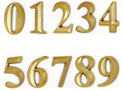 HopeWan Self Adhesive Mailbox Numbers, Gold 3D Address Sign Number Stickers for House Doors, Apatment, Home Hotel Room Decorative Project 2-3/4 Inch High. (10 Pcs（0 to 9）, Gold)