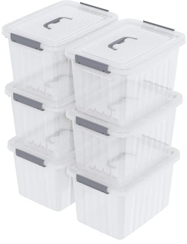 Parlynies Set of 6 Plastic Storage Box with lid, 12 Liter Clear Latch Bin with Lid