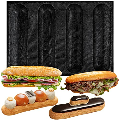 FUNSHOWCASE Moule en silicone pour 4 cake hot dog - Réutilisable - Anti-adhésif - Taille géante par trou - 26 x 6,4 x 3,3 cm
