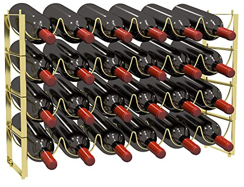 TONLEA 4 Tier Wine Rack, 3-in-1 24 Bottles Wine Storage, Wine Bottle Rack Stackable, Wine Storage Rack for Cabinet Pantry(Gold, Version 3.0)