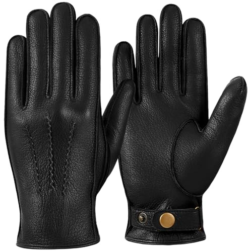 GSG SINCE 1998 Lederhandschuhe Herren Gefüttert – Mit warmem Kaschmir-Wollfutter & chromfreiem Schafsleder – Thermo Handschuhe Herren als Fahrerhandschuhe für Auto & Winter Schwarz M