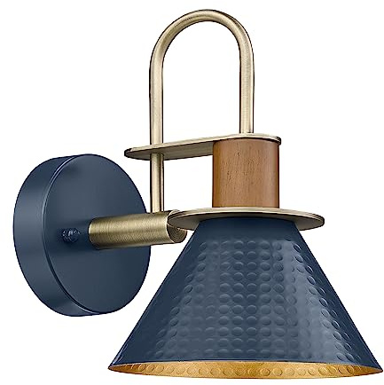 Modern Wall Sconces, HWH Industrial Sconce Wall Lighting Indoor Wall Lamp, 1-Light Barn Vanity Light for Kitchen Bedroom, Hammered Metal Shade, Navy Blue Finish, 5HZG74B-L BL+BG