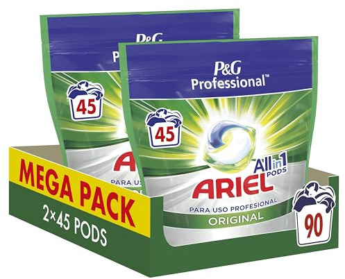 Ariel Professional, Todo en Uno Detergente Lavadora Cápsulas, 90 Lavados, (2 x 45 Cápsulas), Regular, Eliminación De Manchas Y Limpieza Increíbles