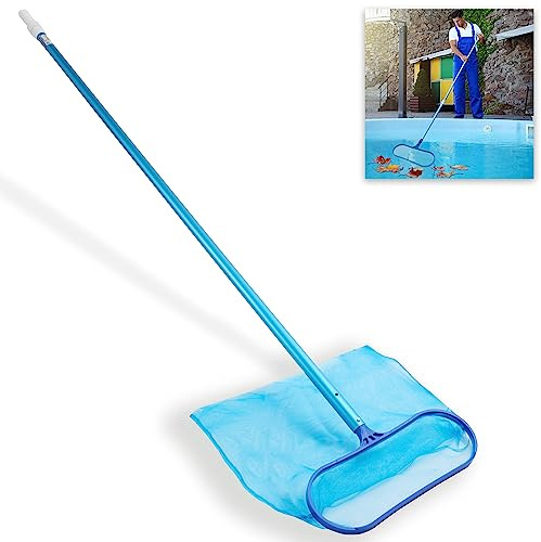 Hecht Kescher Pool, wahlweise mit Teleskopstange – extra großes Netz, feinmaschig – Poolreinigung – Wasserpflege – Für Schwimmbad, Pool, Planschbecken, Whirlpool, Teich (Modell 2 + Teleskopstange)