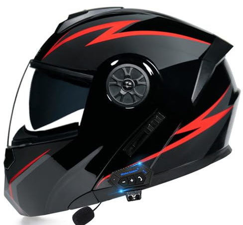RUYICZB Casque De Moto Modulaire Bluetooth, Casque Avant Intégral Rabattable, Approuvé Dot/ECE, avec Double Visière, Haut-Parleur Intégré, Microphone,G,S