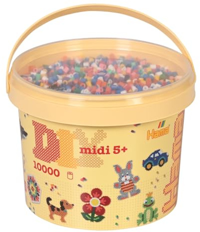 Hama Midi Beads Bucket, Approx.10.000 Fuse Beads with 2 Coloured pegboards