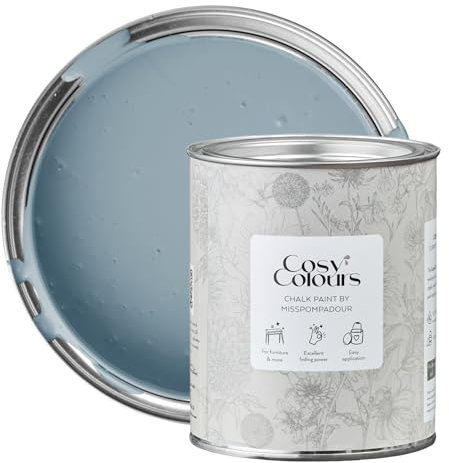 MissPompadour Kreidefarbe für Möbel blau 750ml, Twilight Blue - Holzfarbe, Holzlack matt innen - Möbellack, Möbelfarbe ohne Schleifen - Kreidefarbe für Holz - CosyColours