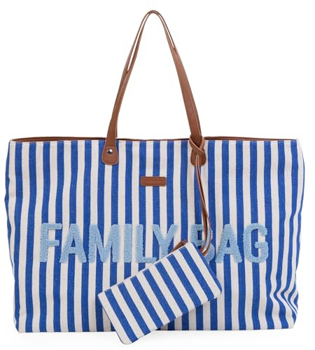 CHILDHOME, Family Bag, Wickeltasche, Reisetasche, Wochenendtasche, Großes Fassungsvermögen, inkl. abnehmbarer Tasche, Blaue Streifen