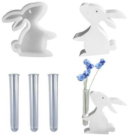 Silikonform für Hydrokultur-Vase, Silikonform Ostern Hase Gießform Vase Mit 3 Reagenzglas Osterhase Silikonformen Hydrokultur Vasen Gießformen Silikon Hasenform Gießform Hase Für Heimdekoration (A)
