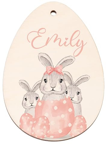 Kidsmood – Personalisierte Osterdeko zum Aufhängen – Ostereier zum Aufhängen mit Namen aus Holz– Frühlingsdeko Innen & Ostern Deko für Osternest Kinder [8x10 cm]
