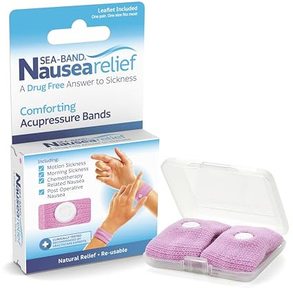Sea-Band Travel & Motion Sickness and Nausea Relief Acupressure Wristband - Adult (Pink), 1 Pair