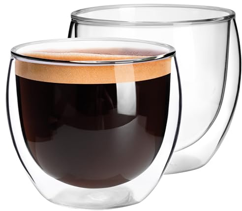 QUTREY Espresso Cups Set of 2, 2.7oz Double Walled Insulated Glass Coffee Mugs, Clear Glass Coffee Cups Suit for Espresso Machine