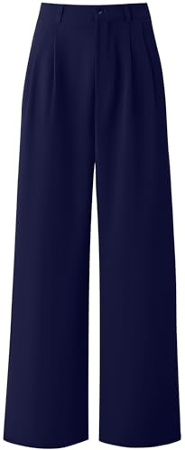 Neineiwu Female Hose mit weitem Beinschnitt Weit geschnittene Hose high Waist Hose Damen Weite Hosen Damen-Lässig Locker Gerade Beinform Hohe Taille Stoffhose Marlene Hosen Damen,Dunkelblau,XXL