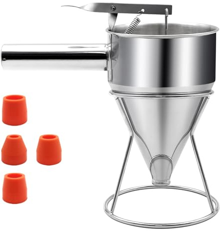 Rostfritt stål pannkaka smet dispenser, 1,2 l tratt kaka dispenser med stativ slitstarkt bakverktyg för cupcake våfflor kakor