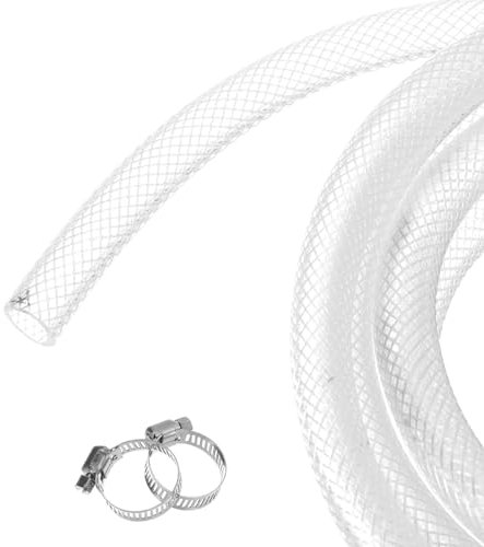 Rebower 3 meters/10ft 12.7x15.9mm Braided Clear Plastic PVC Tubing High Pressure Flexible Reinforced Vinyl Tube, [for Garden Irrigation, Water Hose, Tank] - 1/2 x 5/8/with 2pcs Clamps