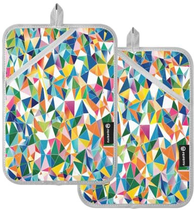 JUMBEAR Set di 2 presine triangolari colorate con tasca per cucina, resistenti al calore, presine, guanti da forno e sottopentola per cottura al forno, 17,8 x 22,9 cm
