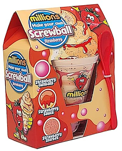 Screwball Cup DIY Dessert Kit with Strawberry & Bubblegum Flavours, Gumball, Sherbet, Syrup & Spoon (One Size, Strawberry)