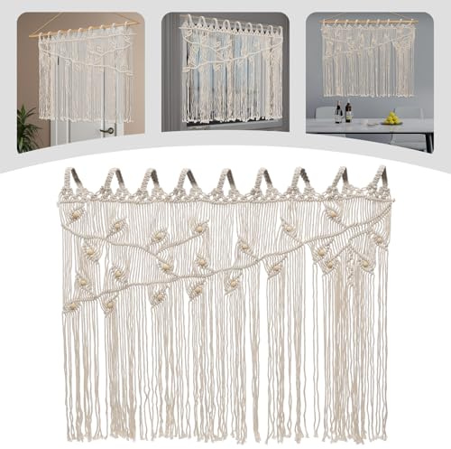 KOLHGNSE Tapiz de pared para ventana, macramé, cortina de puerta, cortina de ventana, tapiz, decoración de pared, cortina exterior para dormitorio, salón, cocina (beige)