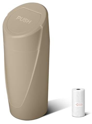 SGLRT Car Trash Can Bin with Lid - Car Garbage Can Cup Holder - Beige Mini Leakproof Vehicle Trash Garbage Can Bin with 20pcs Trash Bags-Car Organizers and Storage for Front Back Seat Accessories