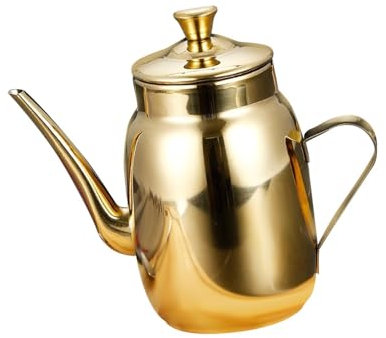 Fenteer Dispensador de Aceite Aceitera Aceitera Recipiente de Acero Inoxidable Aceitera de para cocinas, bufés, panaderías, restaurantes y cocinas, Oro 420ml