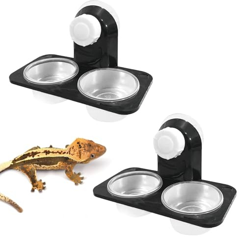 2pcs Reptile Accessories, Reptile Water and Food Bowl, Crested Gecko Accessories, Plastic Suction Cup Reptile Water Dish Reptile Feeder, Reptile Feeder Water for Lizard Tortoise Turtle Snake Scorpion
