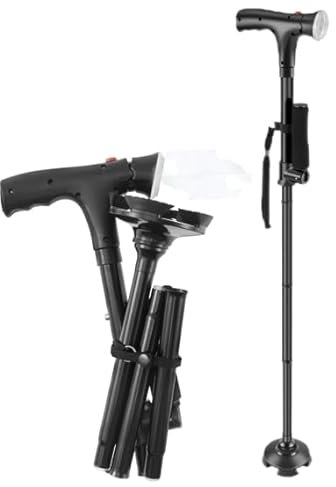 IXTIX Canne de Marche Pliable Tout-Terrain avec Lumière LED à Angle Réglable et Alarme Canne Pliante et Réglable Hommes Femmes Clever Cane Aide à la Marche et à la Position Debout