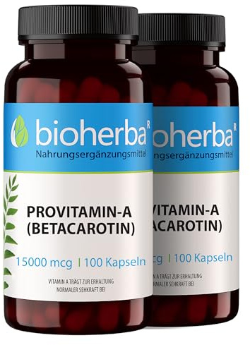 Beta-Carotin Kapseln – 200 Stück mit 15000 µg Provitamin A (Beta-Carotin) – trägt zur Erhaltung normaler Haut und Sehkraft bei – von BIOHERBA | PZN 18216640