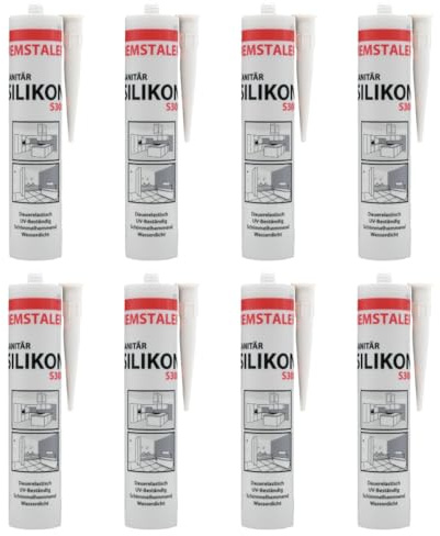8x Remstaler SANITÄR SILIKON 300ml | Wasserdicht | für Innen- und Außenbereich | weiß und transparent (transparent)