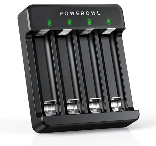 POWEROWL Chargeur de Piles Rechargeables Rapide, pour Piles Rechargeables Ni-MH AA AAA, sans Adaptateur (Noir, chargeurs de Piles)